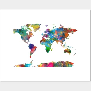 world map watercolor Posters and Art